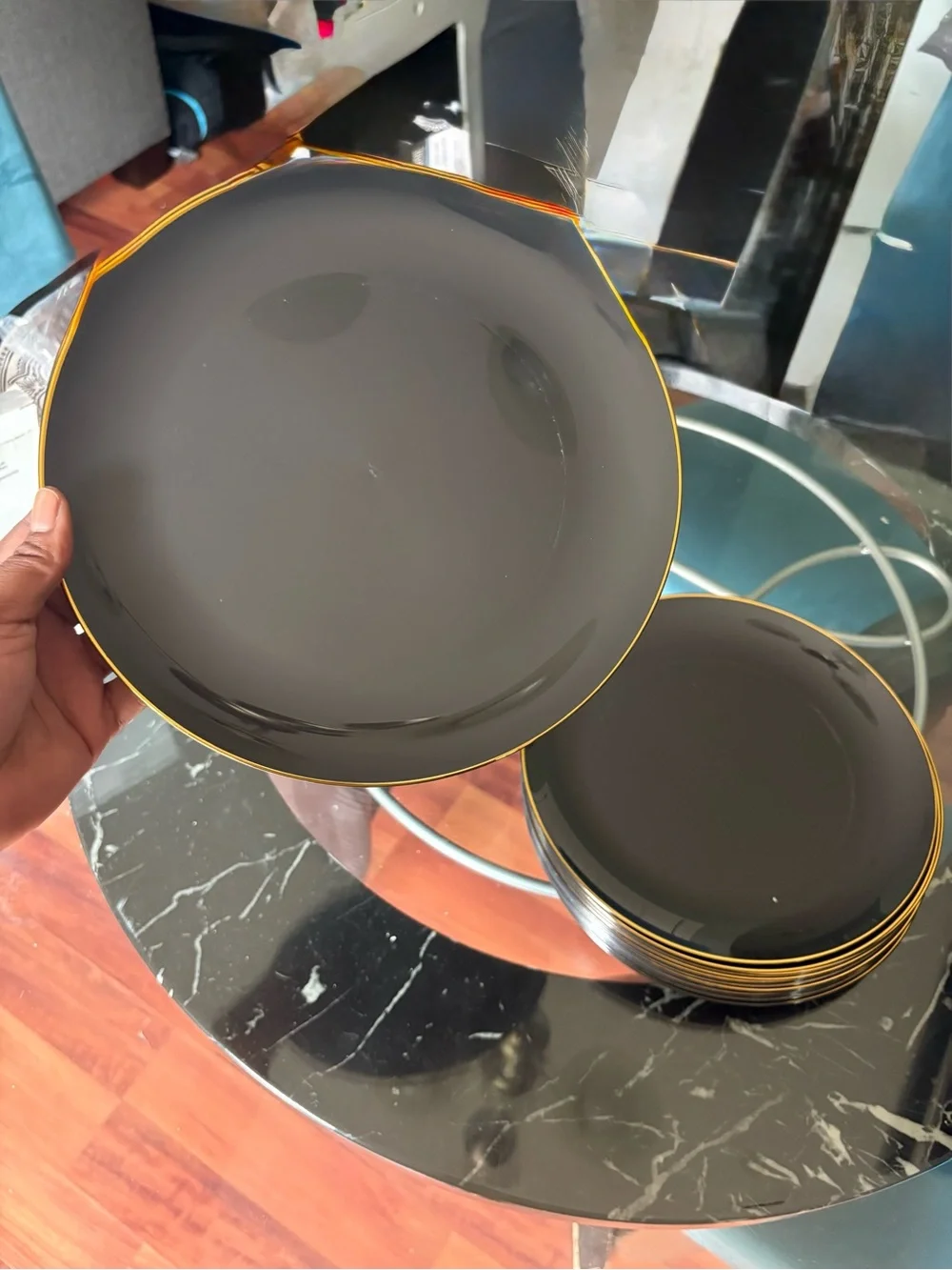 75 Black & Gold Rim Disposable Appetizer Plates | 7.5” Dessert Plates | New